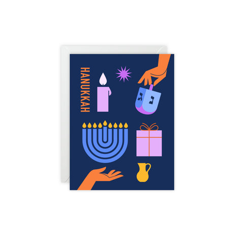 Hanukkah Icons Greeting Card — Hanukkah Holiday Greeting Card - Illustrated, Modern