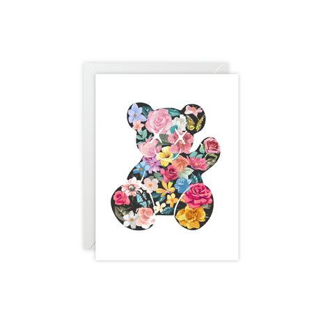 Floral Teddy Bear Greeting Card — Friendship / Best Friend Greeting Card - Illustrated, Modern, any occasion
