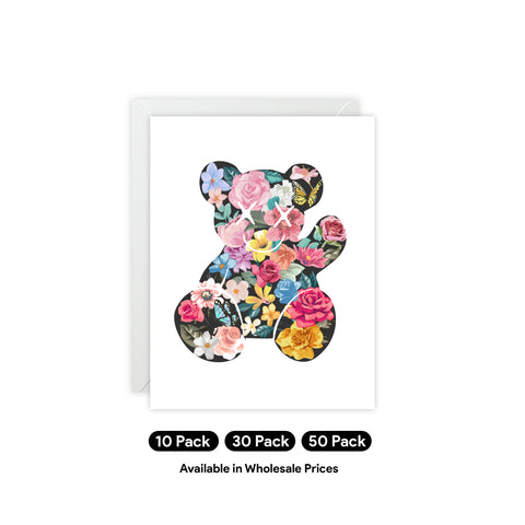 Floral Teddy Bear Greeting Card — Friendship / Best Friend Greeting Card - Illustrated, Modern, any occasion