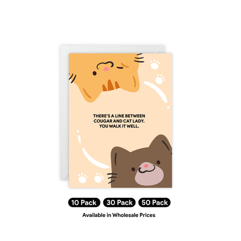 "There's a Line Between Cougar and Cat Lady" Greeting Card — Humorous Greeting Card - Illustrated, Funny, Snarky, Modern