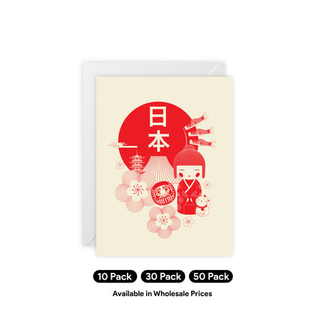 Kokeshi Doll & Sakura Design - Abstract / Japan Greeting Card - Illustrated, beautiful, any occasion