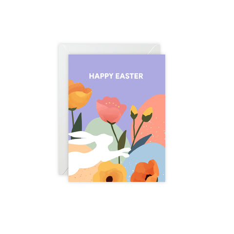 Happy Easter Floral Bunny Greeting Card - Easter / Holiday Greeting Card - Illustrated, Modern