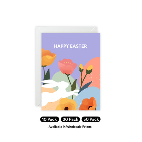 Happy Easter Floral Bunny Greeting Card - Easter / Holiday Greeting Card - Illustrated, Modern