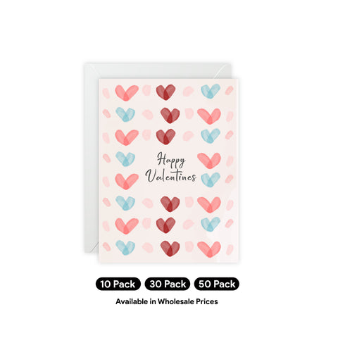 "Happy Valentines" Watercolor Hearts – Love / Valentine Greeting Card - Illustrated, Funny, Snarky, Modern