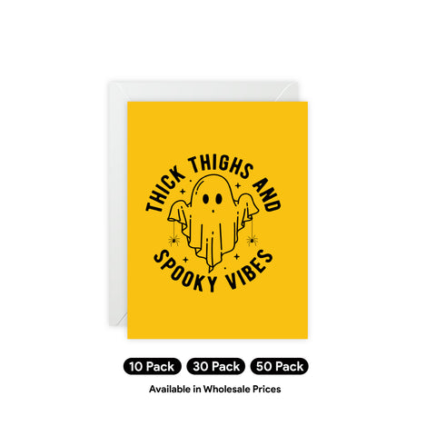 "Thick Thighs and Spooky Vibes" Halloween Ghost Greeting Card — Halloween / Holiday Greeting Card - Illustrated, Funny, Snarky, Modern