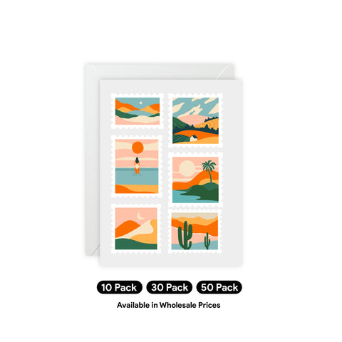 Scenic Stamp Collage Greeting Cards — Abstract Greeting Card - Illustrated, Beautiful, Modern