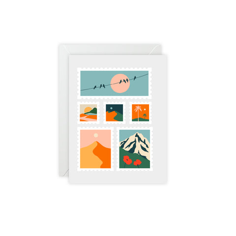 Travel Stamp Collage Greeting Card – Abstract Greeting Card - Illustrated, Beautiful, Modern