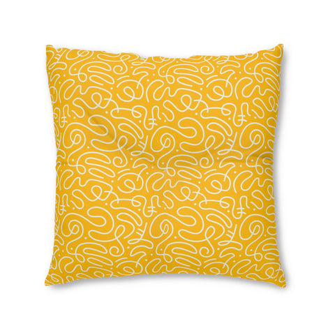 Scribbles (Yellow) - Tufted Floor Pillow, Square