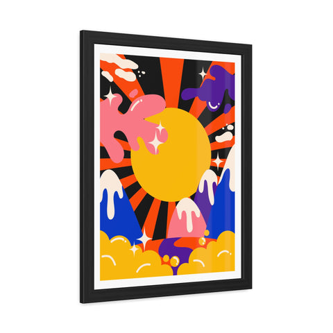 Grimland 3 - Vibrant Framed Poster - Retro Sunburst Art for Modern Decor