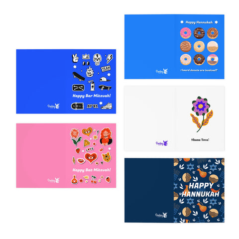 Jewish Holidays and Bar / Bat Mitzvah - 5-Pack Variety Greeting Cards Set