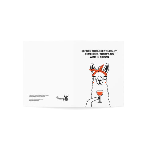 'Before you lose your shit, remember there's no wine in prison' Funny Llama Greeting  Card – Humorous Greeting Card - Illustrated, Funny, Snarky, Modern