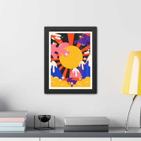 Grimland 3 - Vibrant Framed Poster - Retro Sunburst Art for Modern Decor