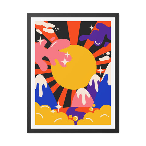 Grimland 3 - Vibrant Framed Poster - Retro Sunburst Art for Modern Decor