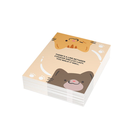 "There's a Line Between Cougar and Cat Lady" Greeting Card — Humorous Greeting Card - Illustrated, Funny, Snarky, Modern