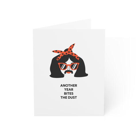 "Another Year Bites the Dust" Retro Woman Birthday Card — Birthday Greeting Card - Illustrated, Funny, Snarky, Modern