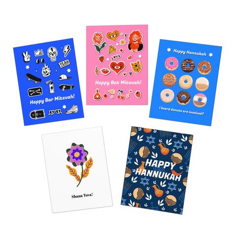 Jewish Holidays and Bar / Bat Mitzvah - 5-Pack Variety Greeting Cards Set