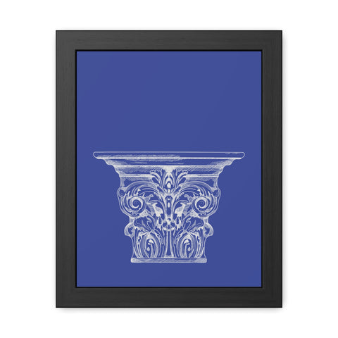 Greeked Out 1 - Elegant Architectural Framed Poster - Classic Column Design on Bold Blue Background