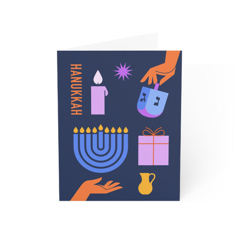 Hanukkah Icons Greeting Card — Hanukkah Holiday Greeting Card - Illustrated, Modern