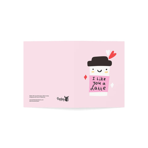 "I Like You a Latte" Cute Coffee Valentine Card — Love / Valentine Greeting Card - Illustrated, Funny, Snarky, Modern