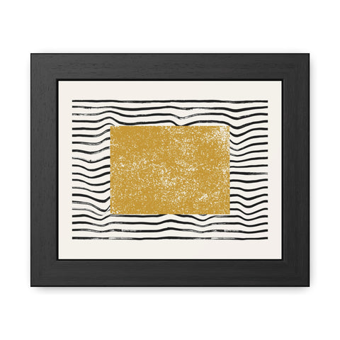 Ink Stamp 7 - Modern Abstract Framed Poster - Gold & Black Wavy Design for Home Decor