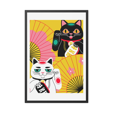 Japanese Garden 4 - Colorful Cat Framed Posters - Lucky Charm Wall Art for Cat Lovers