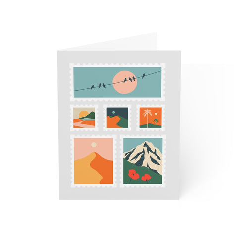 Travel Stamp Collage Greeting Card – Abstract Greeting Card - Illustrated, Beautiful, Modern