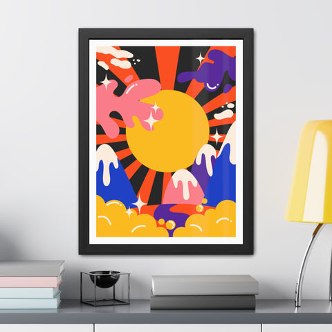 Grimland 3 - Vibrant Framed Poster - Retro Sunburst Art for Modern Decor