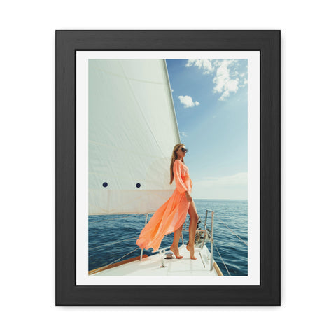 On the boat 2 - Elegant Framed Poster - Sailing Woman in Coral Dress - Nautical Wall Art