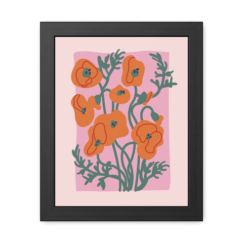 Flowers 2 - Botanical Framed Poster - Vibrant Orange Poppies Art for Home Decor