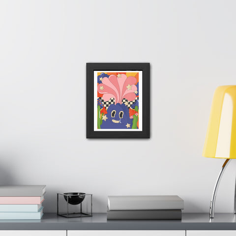 Fantasland 1 - Whimsical Framed Poster - Colorful Character with Stars and Mushrooms