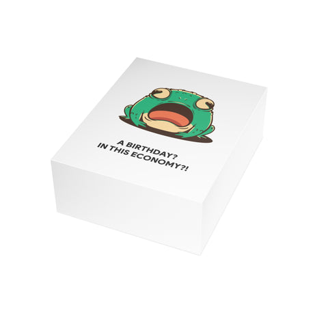“A Birthday? In This Economy?!” Shocked Frog Greeting Card — Birthday Greeting Card - Illustrated, Funny, Snarky, Modern