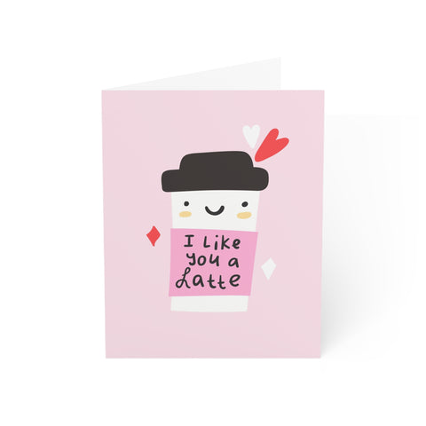 "I Like You a Latte" Cute Coffee Valentine Card — Love / Valentine Greeting Card - Illustrated, Funny, Snarky, Modern