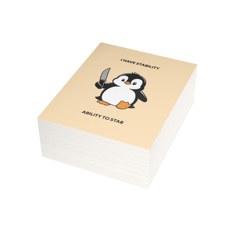 “I Have Stability, Ability to Stab” Penguin Greeting Card – Humorous Greeting Card - Illustrated, Funny, Snarky, Modern