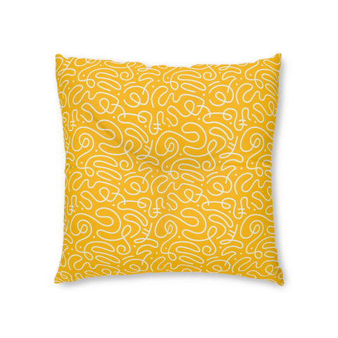 Scribbles (Yellow) - Tufted Floor Pillow, Square