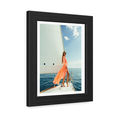 On the boat 2 - Elegant Framed Poster - Sailing Woman in Coral Dress - Nautical Wall Art