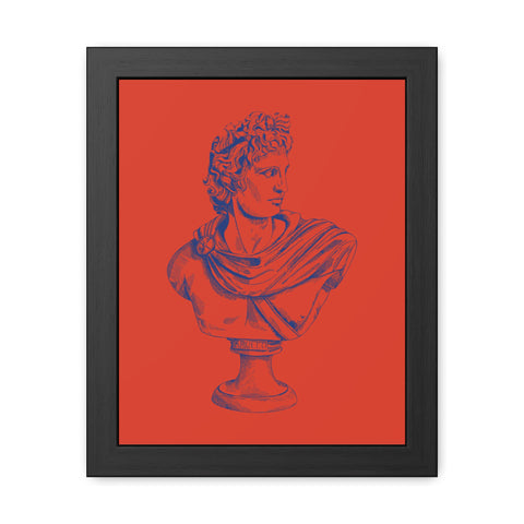 Greeked Out 3 - Vintage-Inspired Framed Poster of Classical Bust on Vibrant Background