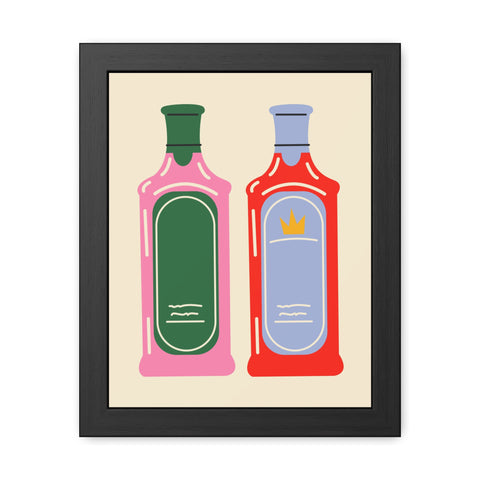 Two Bottles - Colorful Bottle Framed Poster - Retro Wall Art for Home Decor