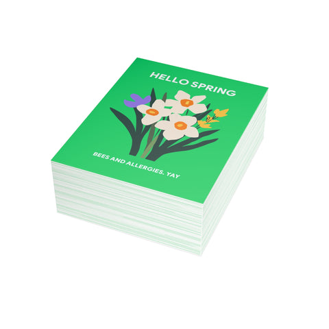 Hello Spring Greeting Card — Floral / Humorous Spring Card - Illustrated, Floral, Funny, any occasion