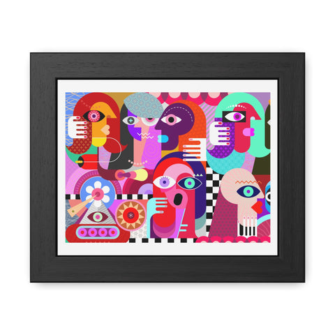 A Busy Day - Vibrant Framed Art Poster - Colorful Abstract Faces Design