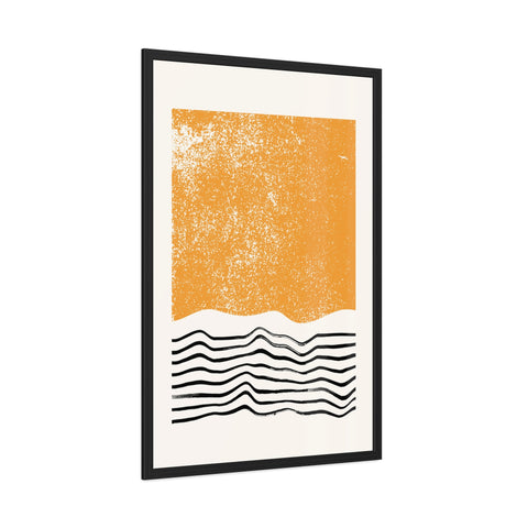 Ink Block 4 - Modern Framed Art Poster: Abstract Orange Waves Decor