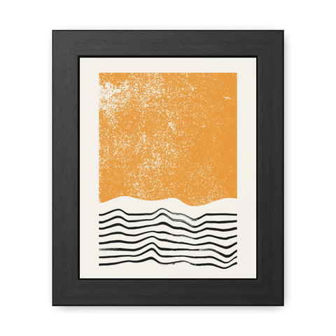 Ink Block 4 - Modern Framed Art Poster: Abstract Orange Waves Decor