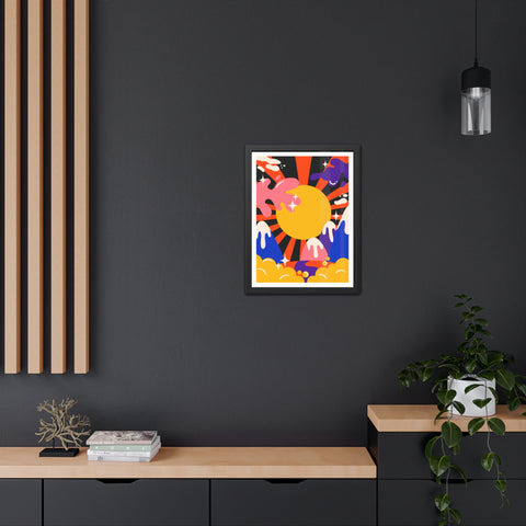 Grimland 3 - Vibrant Framed Poster - Retro Sunburst Art for Modern Decor