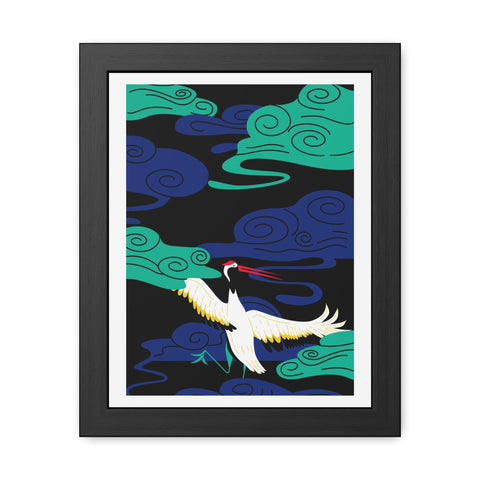 Japanese Garden 3 - Elegant Framed Poster - Majestic Crane with Colorful Clouds