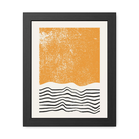 Ink Block 4 - Modern Framed Art Poster: Abstract Orange Waves Decor