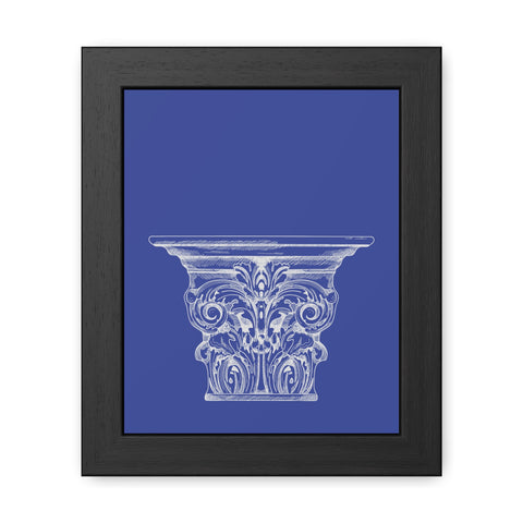 Greeked Out 1 - Elegant Architectural Framed Poster - Classic Column Design on Bold Blue Background