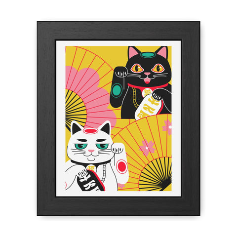 Japanese Garden 4 - Colorful Cat Framed Posters - Lucky Charm Wall Art for Cat Lovers
