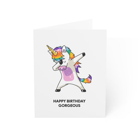 "Happy Birthday Gorgeous" Unicorn Greeting Card — Birthday Greeting Card - Illustrated, Funny, Snarky, Modern
