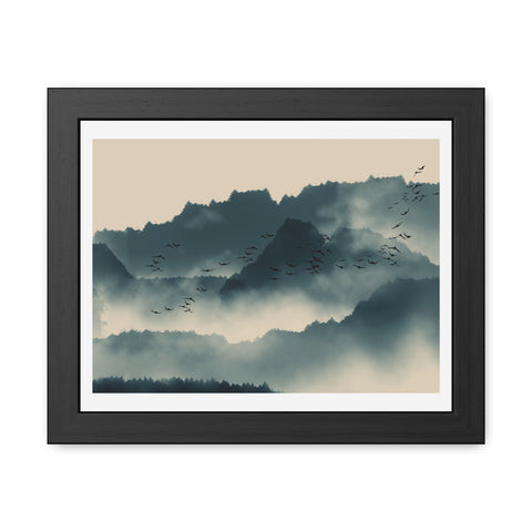 Foggy Morning 2 - Serene Mountain Landscape Framed Poster - Nature Wall Art for Tranquil Spaces