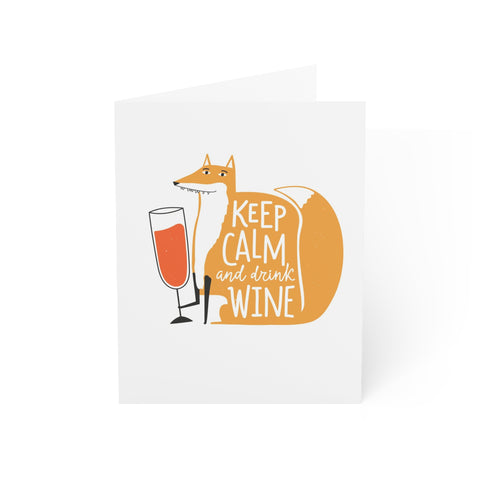 "Keep Calm and Drink Wine" Fox Greeting Card — Friendship Greeting Card - Illustrated, Funny, Snarky, Modern
