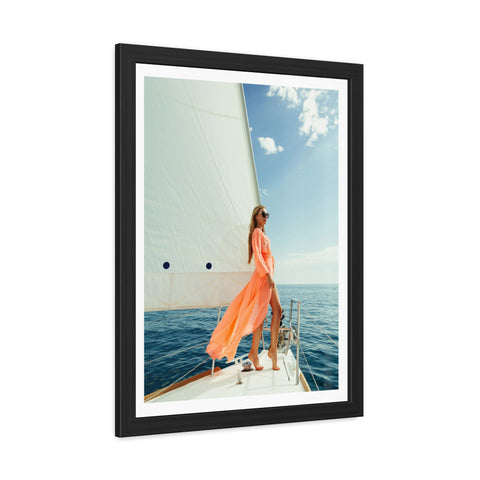 On the boat 2 - Elegant Framed Poster - Sailing Woman in Coral Dress - Nautical Wall Art